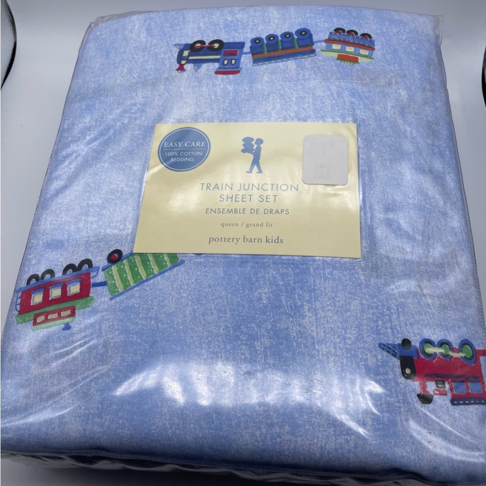 Pottery Barn Kids Train Junction Sheet Set - Blue